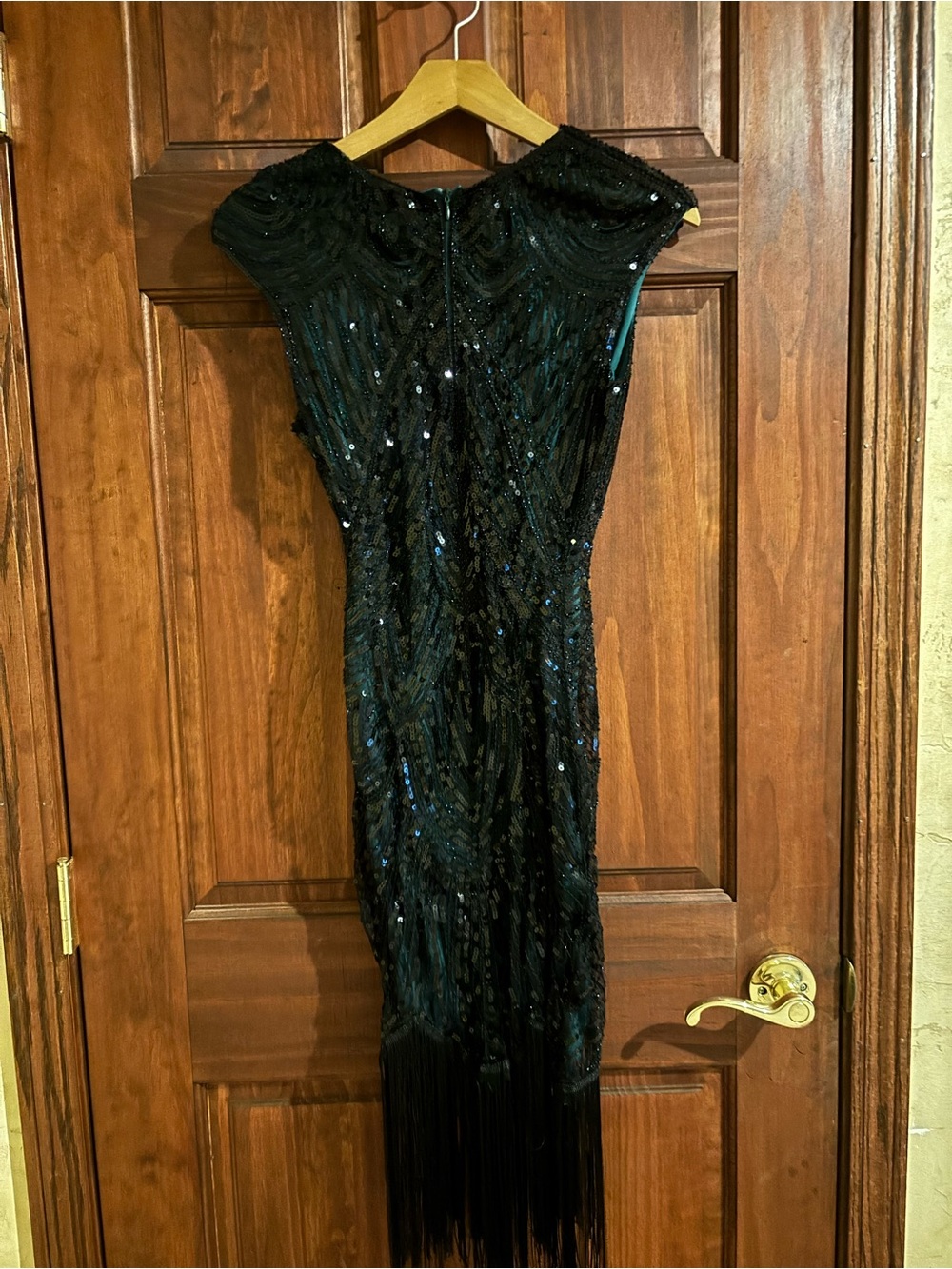 Black Sequin Fringe Midi Dress